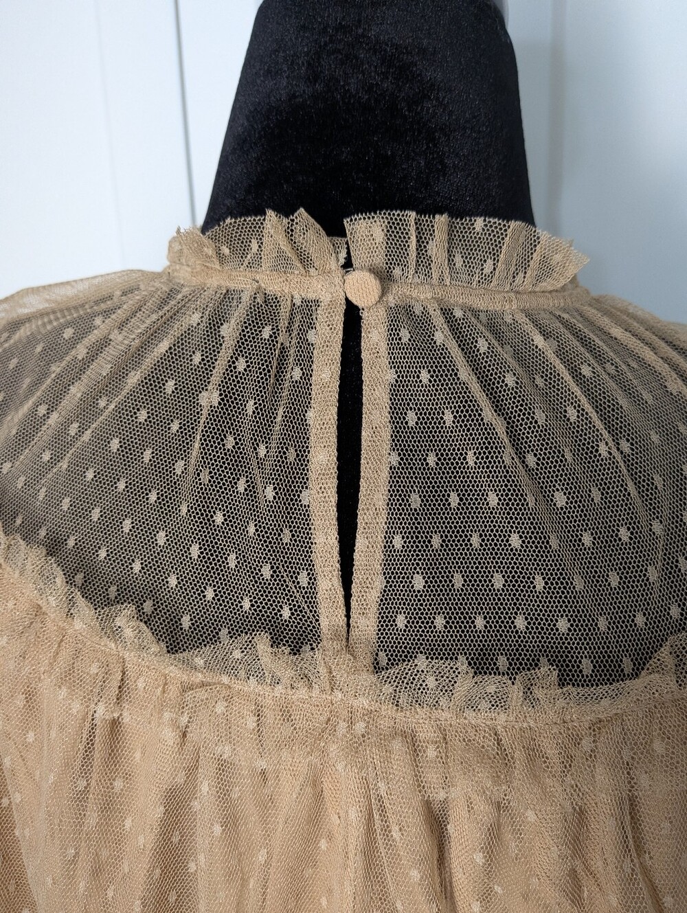 J.CREW Womens Sheer Lace Polka Dot Ruffle Long Sleeve Button Blouse 2XL Beige - Picture 6 of 10